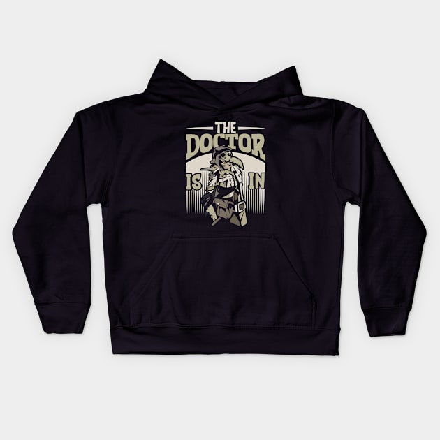 The doctor is in - plague doctor Kids Hoodie by Modern Medieval Design